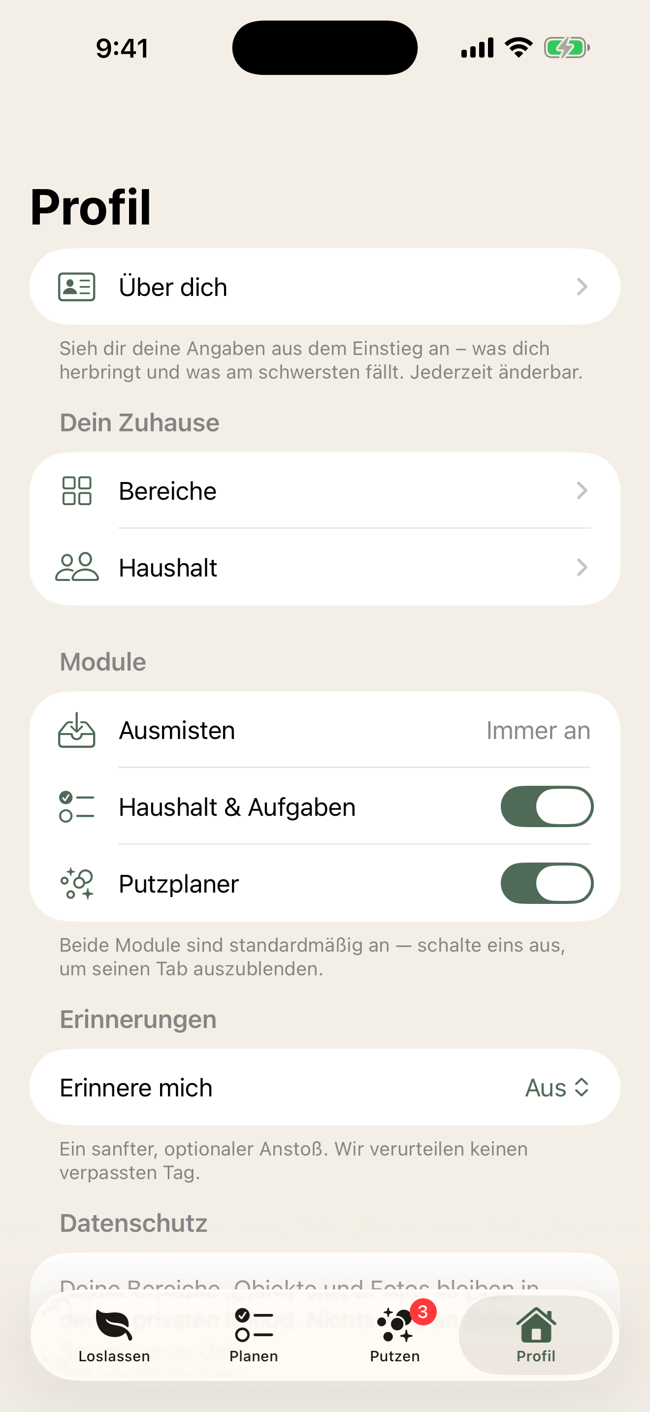 Profil-Ansicht mit „Dein Zuhause
